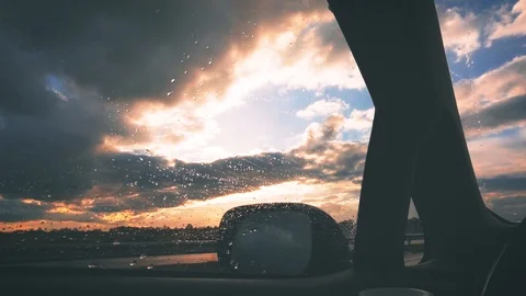 Car Trip - Storm Clouds Seen Through Driver's Window Stock Footage 95899304