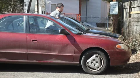 Car trouble, red junk Stock-Footage 5354880