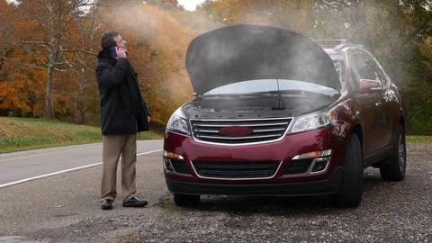 Car Trouble with smoke Stock Footage 97721401