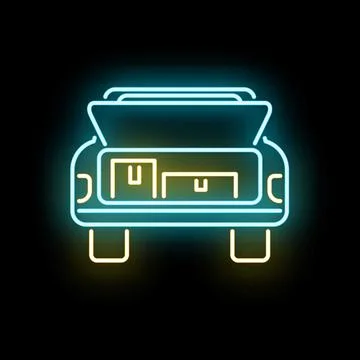 Car trunk open with boxes neon icon sign Stock Illustration