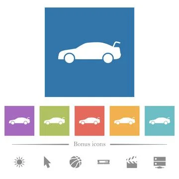 Car trunk open dashboard indicator flat white icons in square backgrounds Stock Illustration