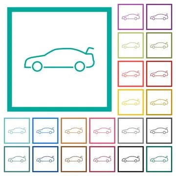 Car trunk open dashboard indicator flat color icons with quadrant frames Stock Illustration