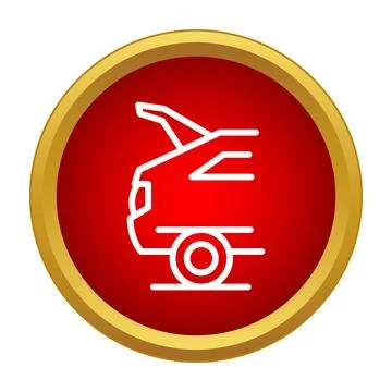 Car trunk open line icon on red circle Stock Illustration