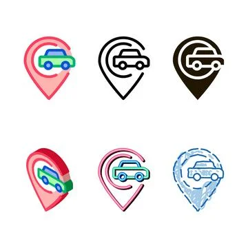 Car types gps map mark icon vector outline 스톡 일러스트