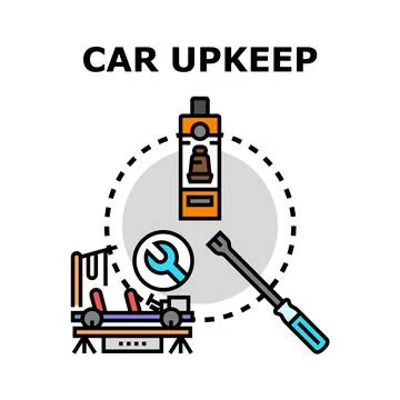 Car upkeep concept with vehicle maintenance tools Stock Illustration