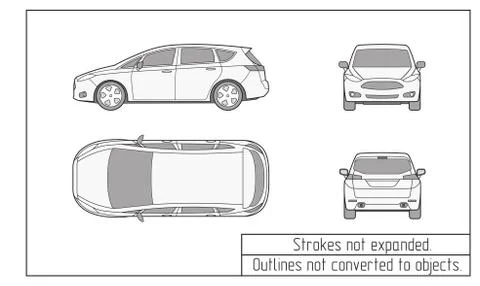 Car van drawing outlines not converted to objects Stock Illustration