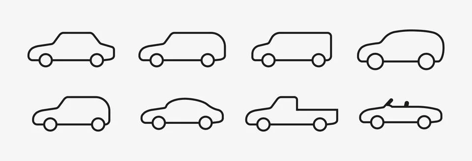 Car variant types line vector icon set Stock Illustration