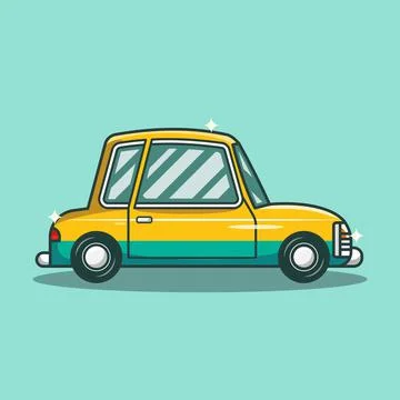Car Vector Cartoon, Flat design car cartoon from the side, cvintage old car v Stock Illustration