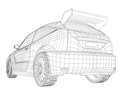 Car. Vector of wire-frame. The layers of visible and invisible lines are Illustrazione stock