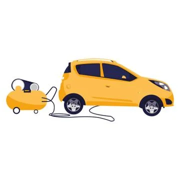 Car vehicle with compressor in mechanical workshop Stock Illustration