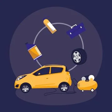 Car vehicle with compressor in mechanical workshop Stock Illustration