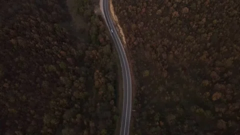 Car vehicle drive on mountain range nature aerial view in autumn day Stock Footage 254519944
