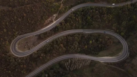 Car vehicle drive on mountain range nature aerial view in autumn day Stock Footage 254519961