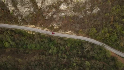 Car vehicle drive on Old mountain range nature aerial view in autumn day ne.. Stock Footage 254976653