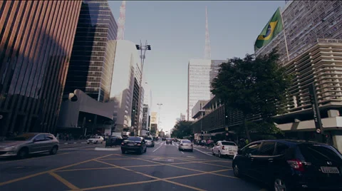 Car View in Street Traffic in Sao Paulo, Brazil Stock Footage
