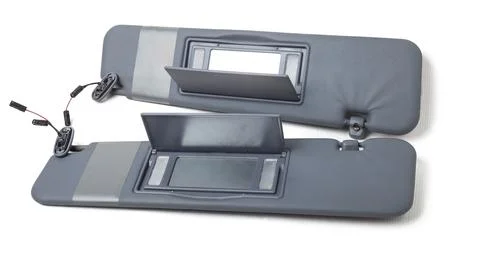 Car visor interior. Auto grey sun visor with mirror on white isolated backgro Stock Photos