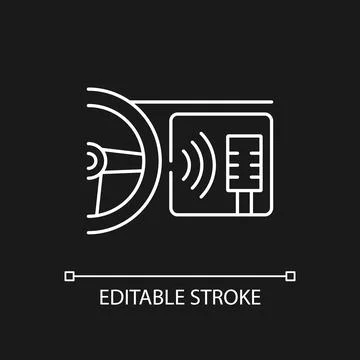 In-car voice control white linear icon for dark theme Stock Illustration