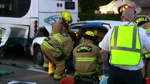 Car vs Bus Extrication #2 Stock Footage 937793