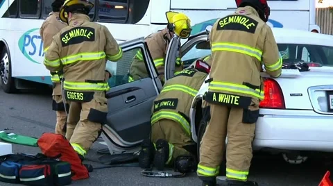 Car vs Bus Extrication #3 Stock Footage 937634