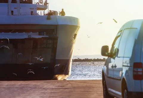 Car waiting for loading on the ferry Stock Photos