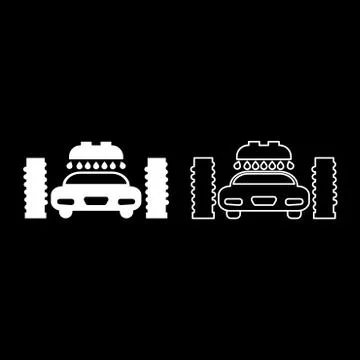 Car wash automatic icon set white color illustration flat style simple image Illustrazione stock