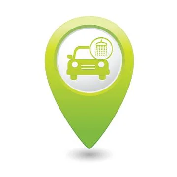 Car wash icon map pointer green Stock Illustration