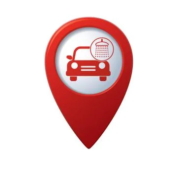 Car wash icon red map pointer Stock Illustration