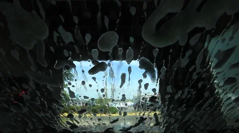 CAR WASH INTERIOR MULTI-COLORED FOAM-POV Stock Footage 953076