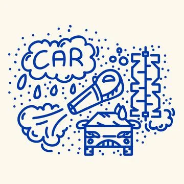 Car wash pattern drawn by doodle. Vector cartoon line cleaning and car cleaning Stock Illustration