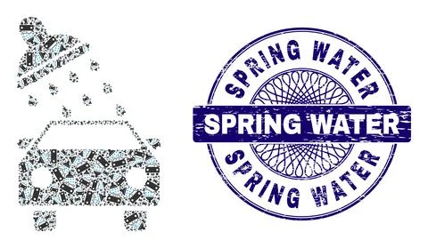 Car Wash Recursive Composition of Car Wash Icons and Distress Spring Water Round Stock Illustration