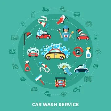 Car Wash Round Composition Illustrazione stock