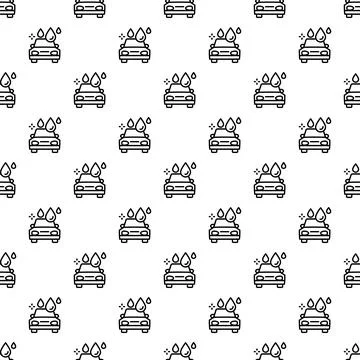 Car wash service seamless pattern black outline Illustrazione stock