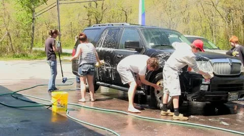 Car wash teenagers fundraising; 16 Stock Footage