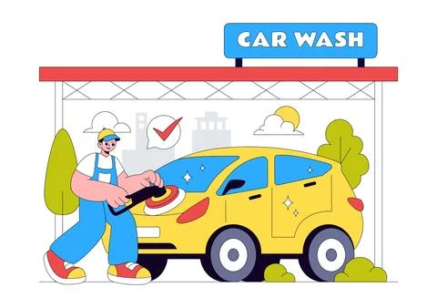 Car Wash Vector Illustration Featuring Professional Vehicle Cleaning Servic.. Illustrazione stock