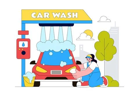 Car Wash Vector Illustration Featuring Professional Vehicle Cleaning Servic.. Stock Illustration