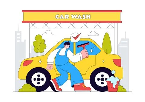 Car Wash Vector Illustration Featuring Professional Vehicle Cleaning Servic.. Stock Illustration