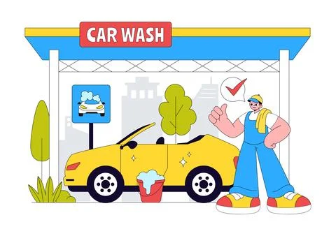 Car Wash Vector Illustration Featuring Professional Vehicle Cleaning Servic.. Stock Illustration