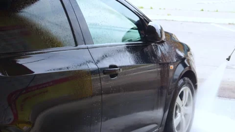 Car washing Cleaning using high pressure water Contactless self-service Stock Footage 156750348