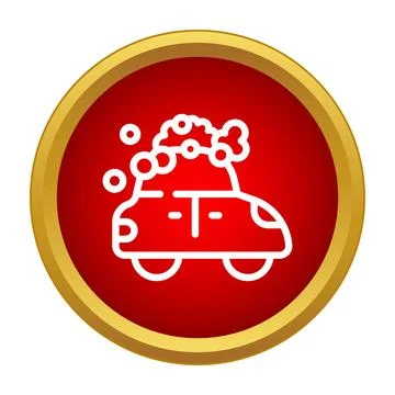 Car washing service button with soapy automobile icon 스톡 일러스트