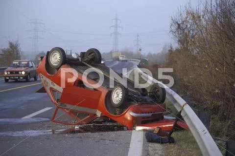 Car water accident danger traffic wreck upside Stock Photos