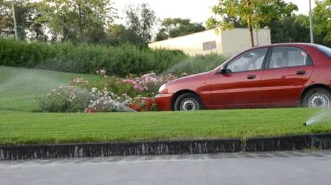 Car. Watering of grass Vídeos de archivo 7758757