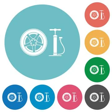 Car wheel and pump flat round icons Illustration