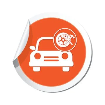 Car with wheel and tools icon orange label Stock Illustration