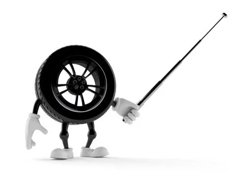 Car wheel character aiming with pointer stick Stock Illustration