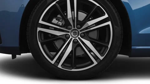 Car wheel close up side view Bursting Blue Metallic 2021 Volvo V60 T5 R-Design Stock Footage 159594124