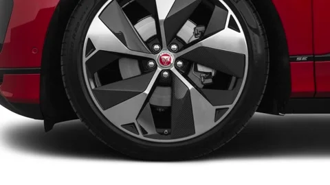 Car wheel close up side view Firenze Red Metallic 2019 Jaguar I-Pace EV400 SE Stock Footage 160050207