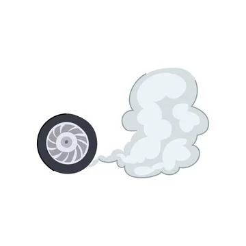 Car wheel generating smoke from burning rubber Stock Illustration
