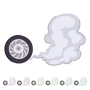 Car wheel generating smoke from burning rubber graphic Stock Illustration