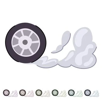 Car wheel generating smoke from speeding or braking graphic Stock Illustration