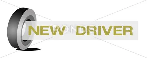 Car Wheel with Golden Color of Student Driver Sticker Stock Illustration